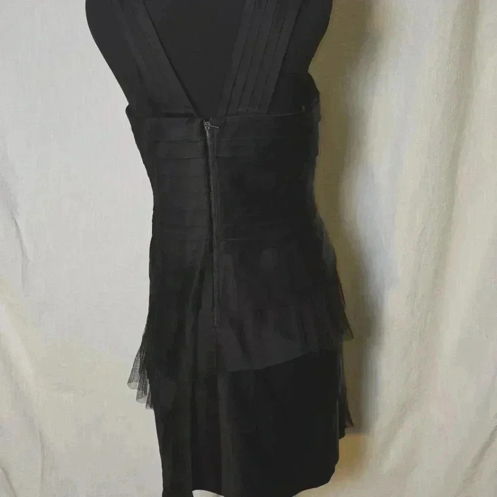 BCBG Maxazria Black Multilayered Satin Tulle Formal Mini Dress Sz 8 Evening Wear - Picture 6 of 13